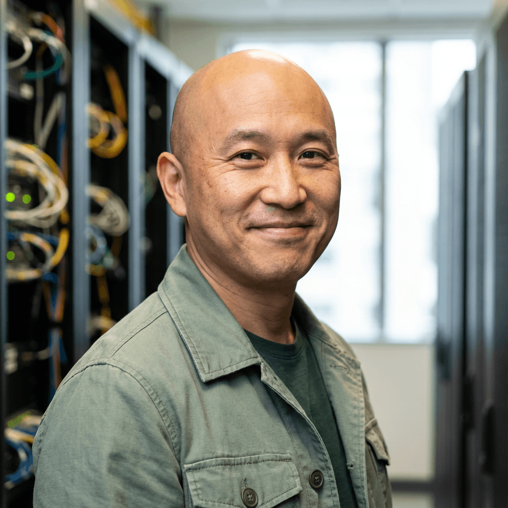 Male operations manager in his early 40s, practical and focused