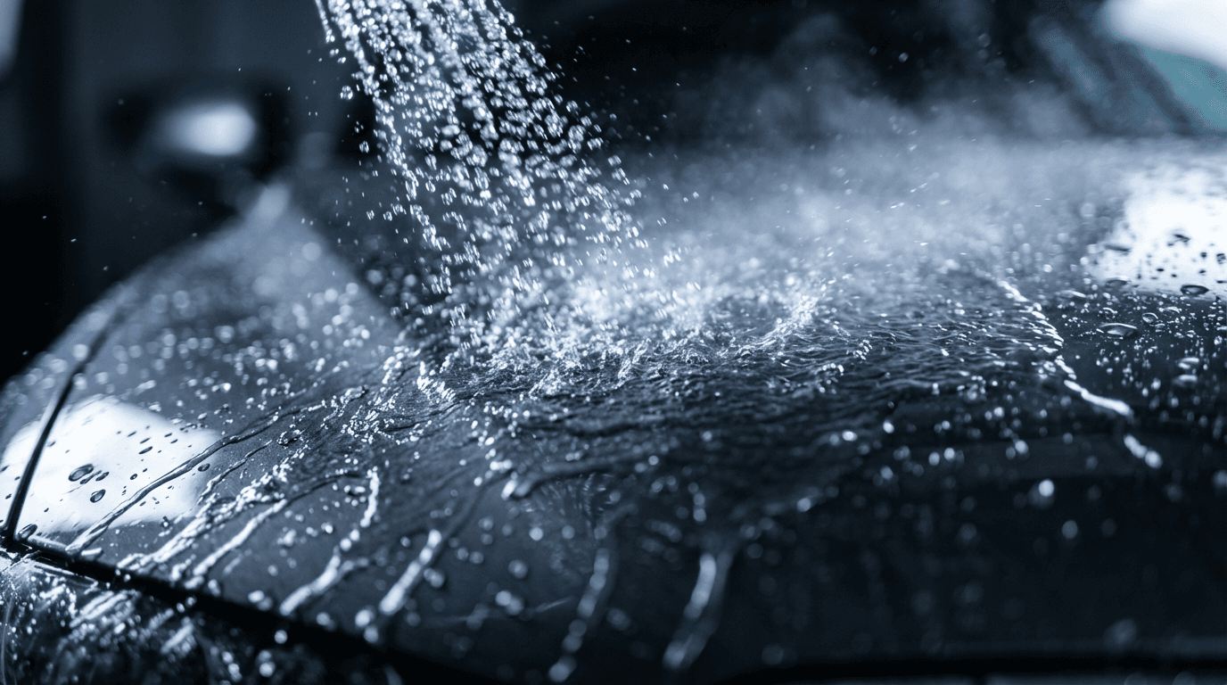 Pressure washer removing road grime from a box truck